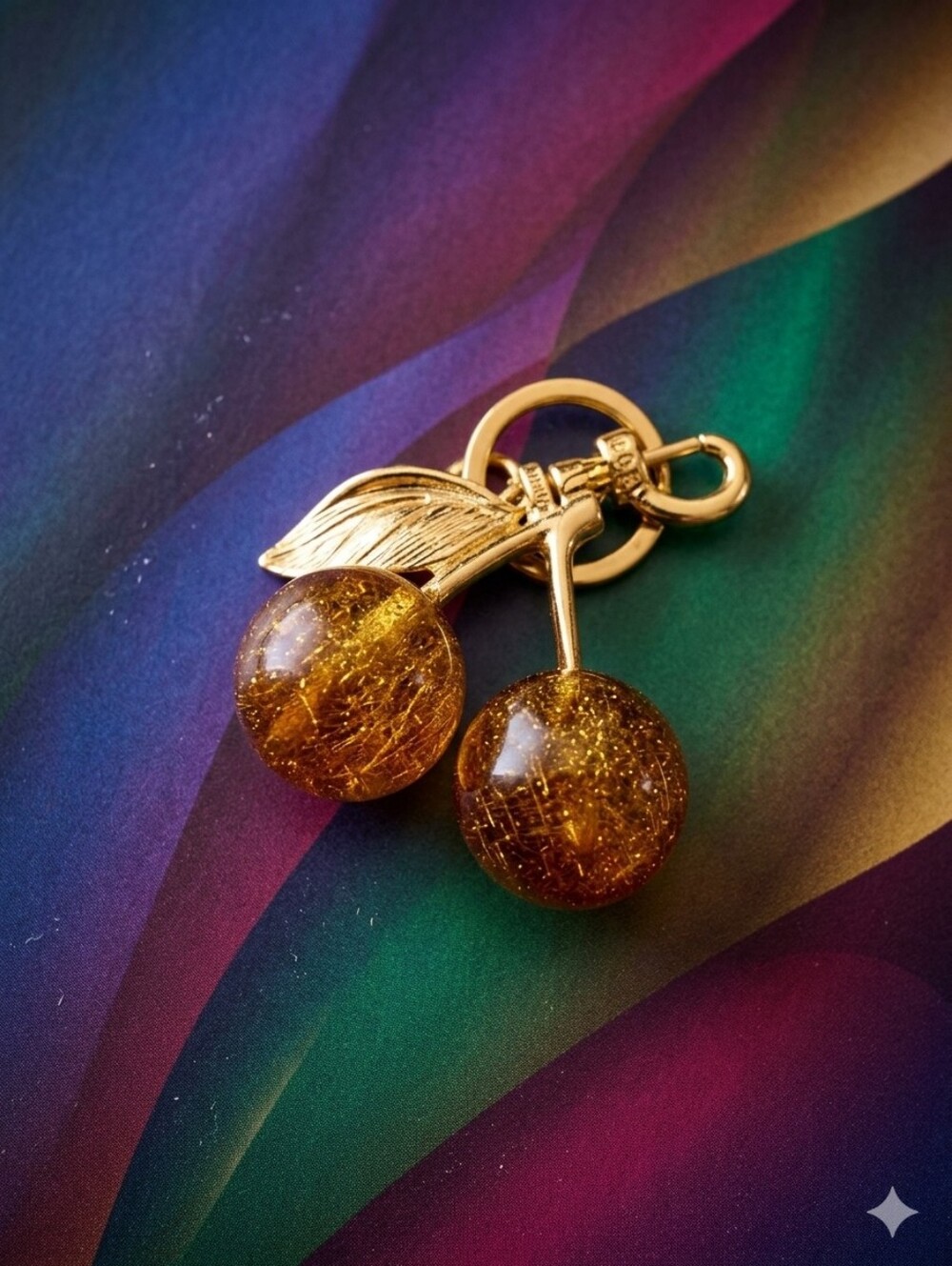Gold-Tone Orange Glitter Cherry Pendant Necklace - Women Jewelry